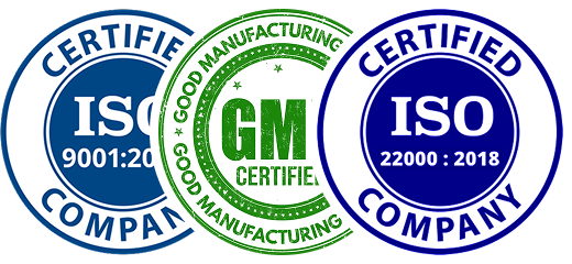 ISO 9001 and ISO 22000 certified, GMP certified